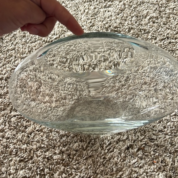 Art Glass Clear Flower Vase Oval Round Shaped Contemporary Heavy High Gloss - Picture 11 of 11